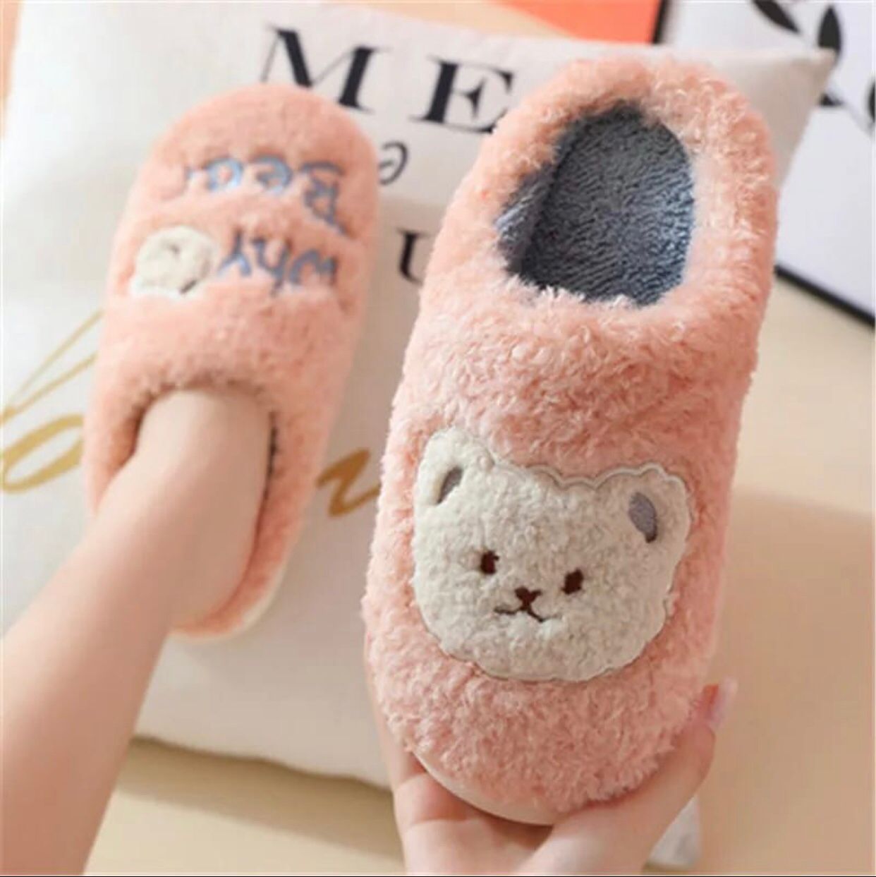 Pantuflas Rosadas tipo oso